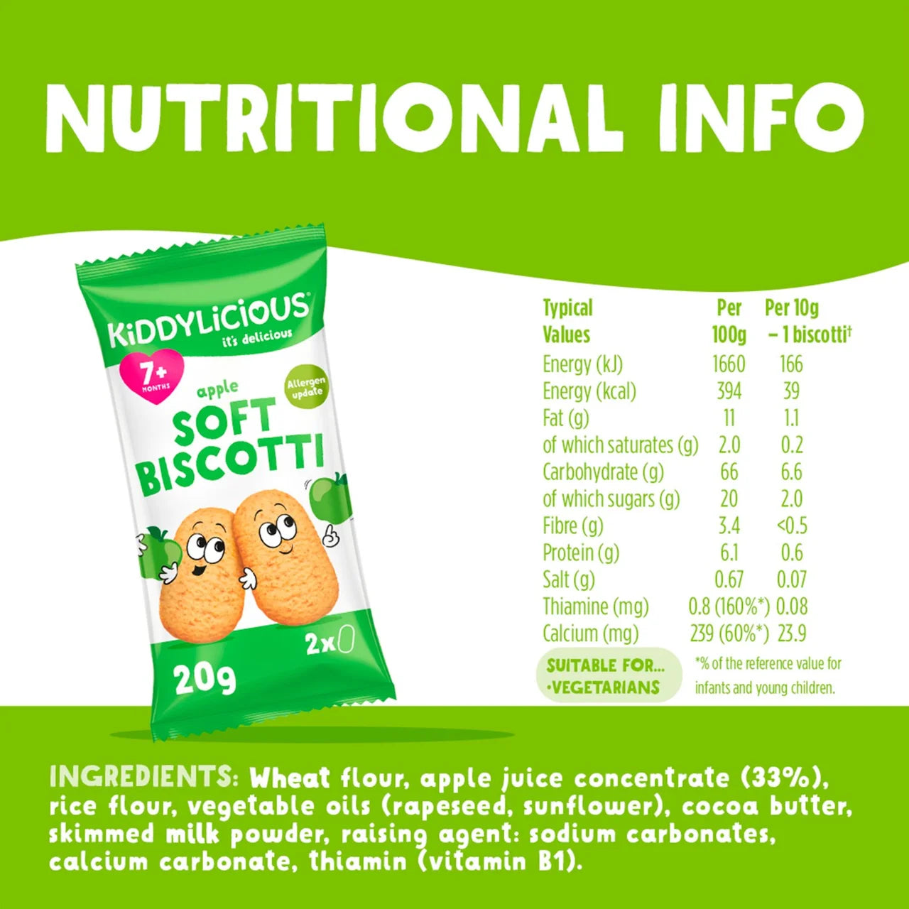 Kiddylicious Apple Soft Biscotti Baby Snacks Multi 6 x 20g