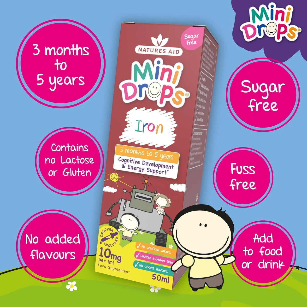 Natures Aid Infant's & Kid's Iron Mini Drops 10mg 3mnths - 5yrs 50ml
