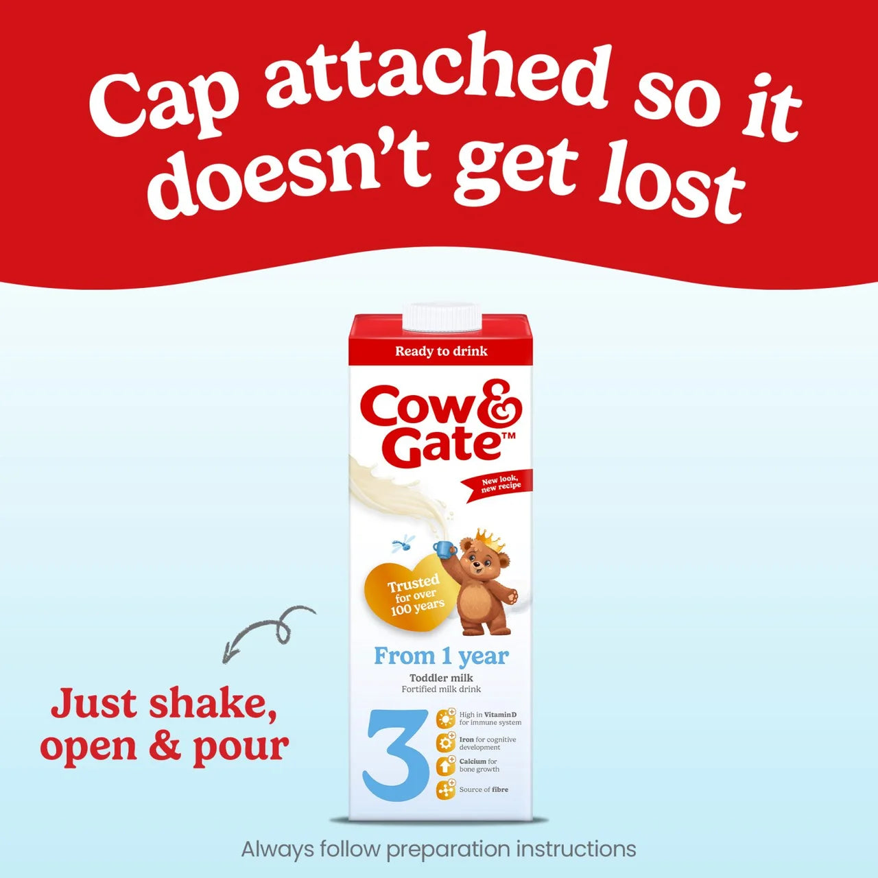 Cow & Gate 3 Toddler Milk Formula Liquid Ready to Feed 1-3 Years 1L