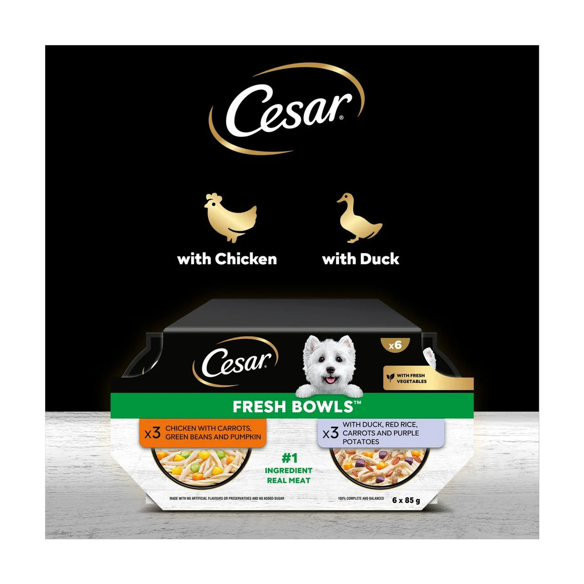 Cesar Fresh Bowl Adult Wet Dog Food Chicken & Duck Taster Multipack 6 x 85g