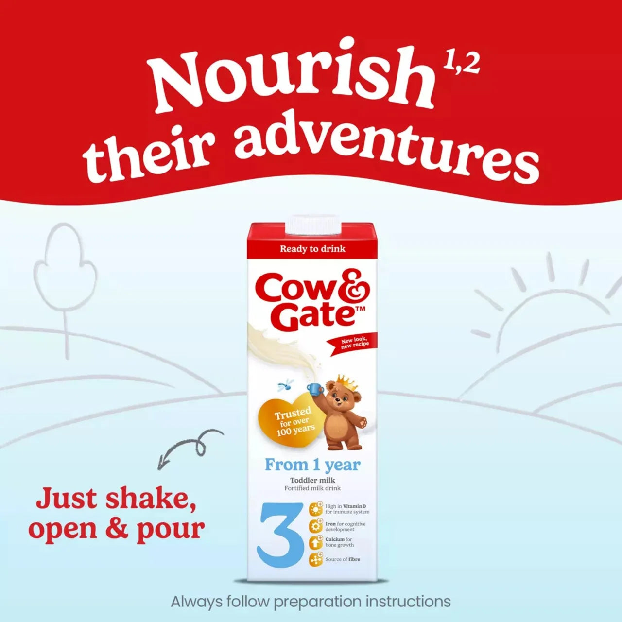 Cow & Gate 3 Toddler Milk Formula Liquid Ready to Feed 1-3 Years 1L