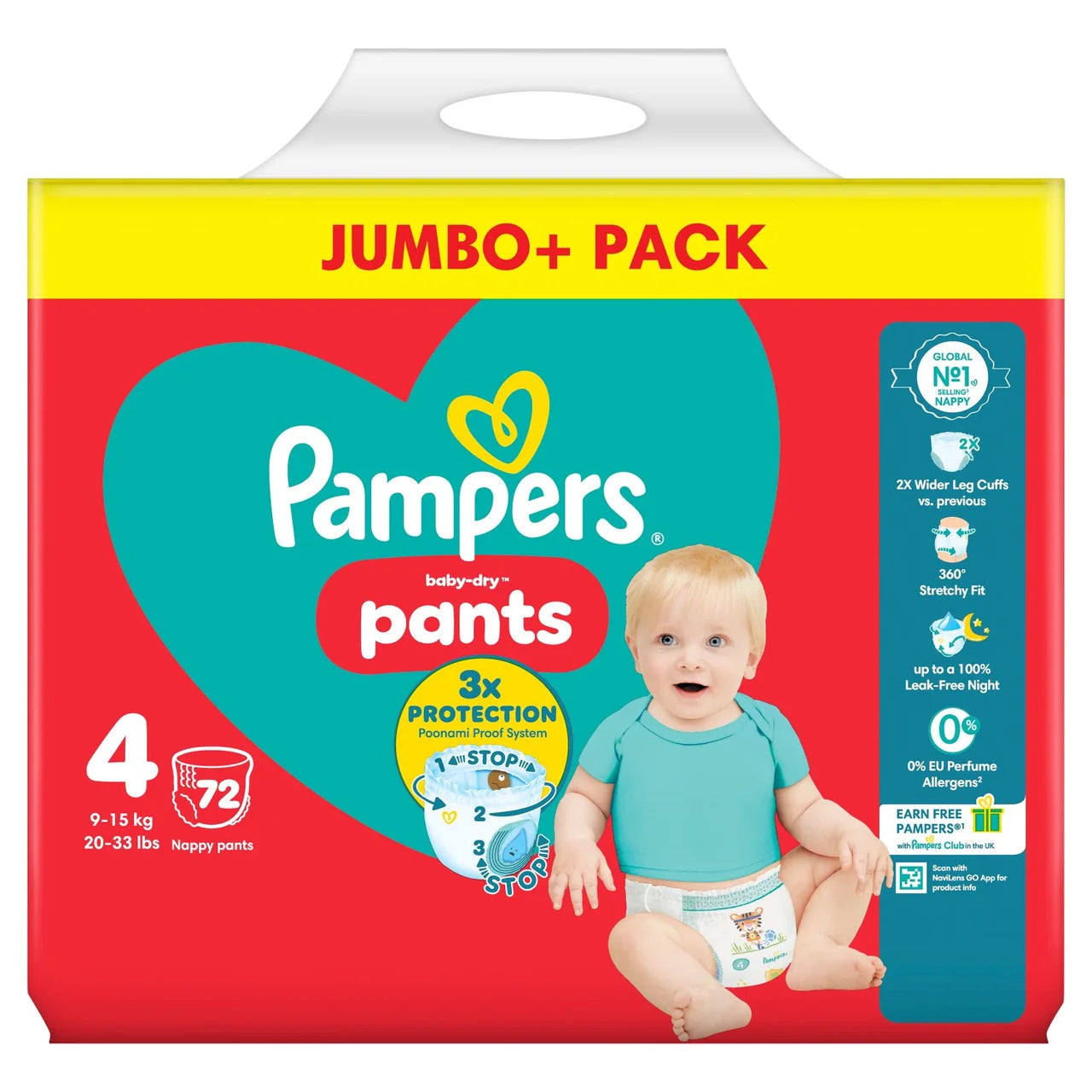 Pampers Baby-Dry Nappy Pants, Size 4 (9-15kg) Jumbo+ 72 per  Pack