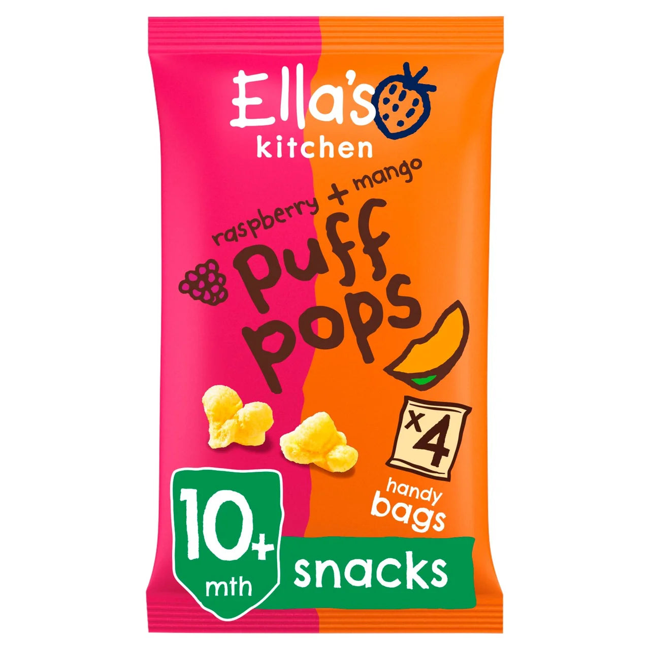 Ella's Kitchen Raspberry & Mango Puff Pops Multipack Baby Snack 10+ Months 4 x 9g