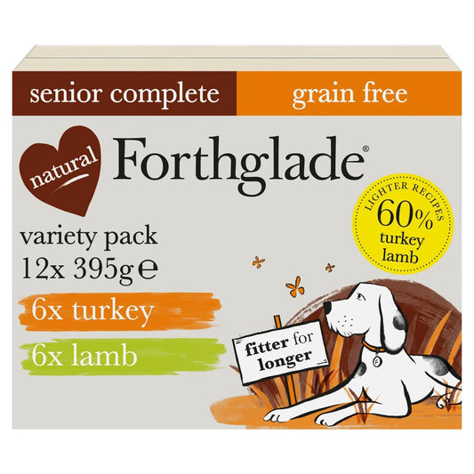 Forthglade Senior Natural Wet Dog Food Variety Pack Turkey & Lamb 7 yrs+ 12x395g