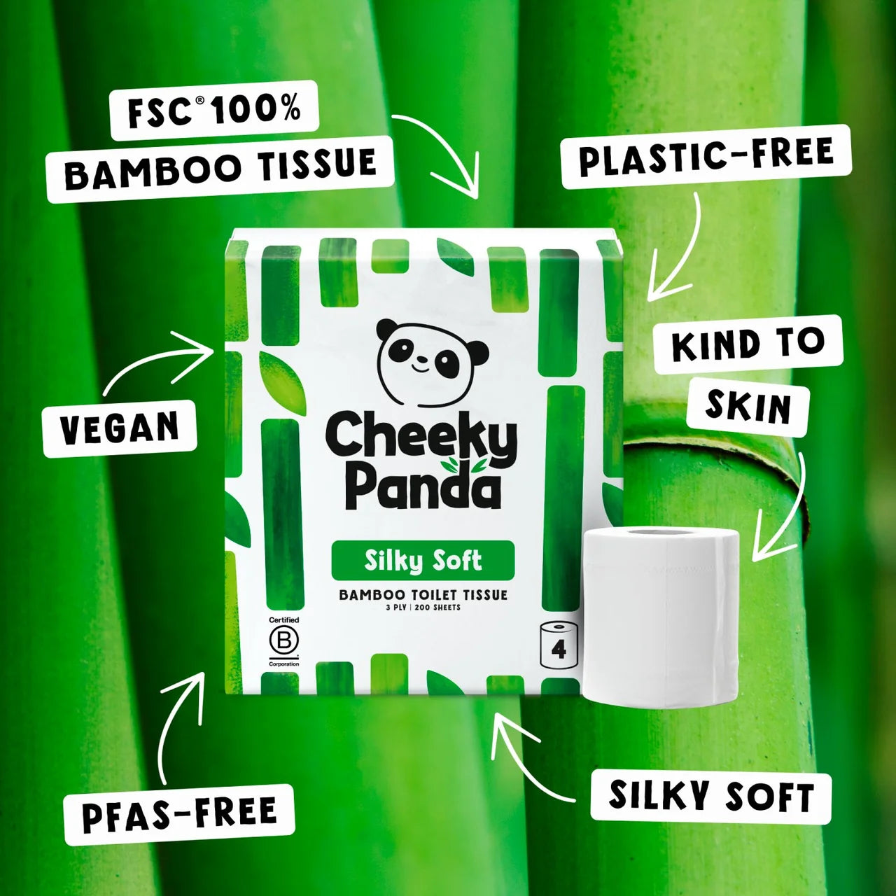 Cheeky Panda Silky Soft Bamboo Toilet Paper 4 per pack