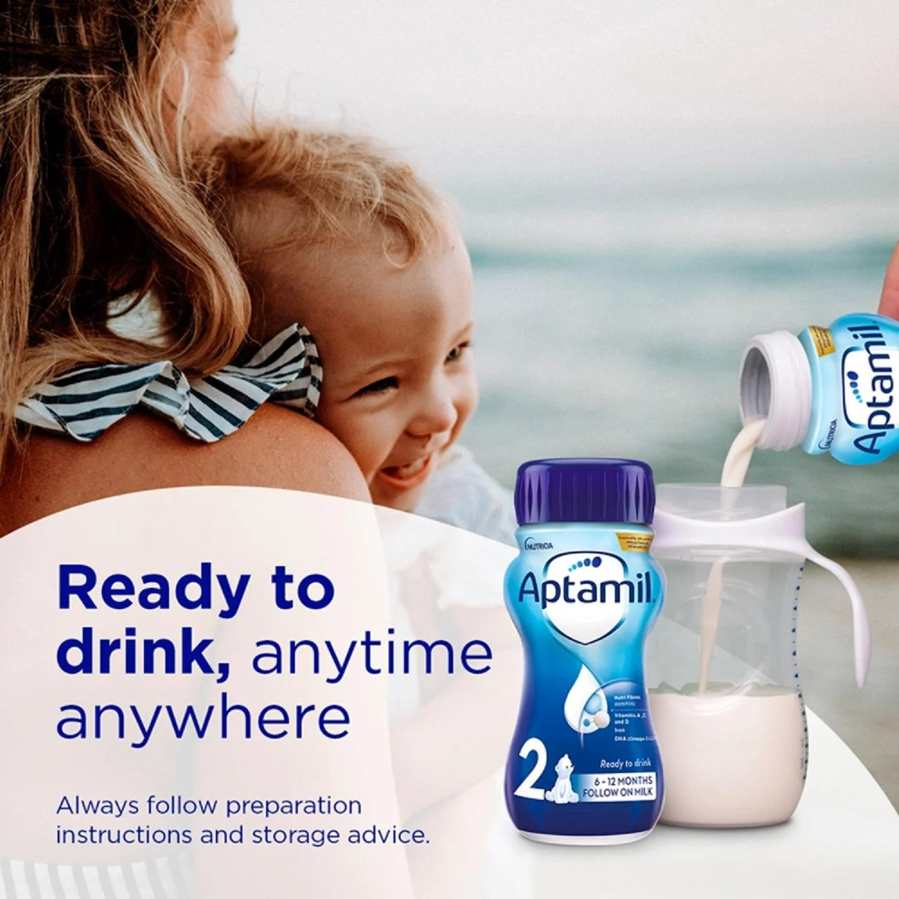 Aptamil 2 Follow On Baby Milk Formula Liquid Ready to Feed 6-12 Months , 12 x 200ml