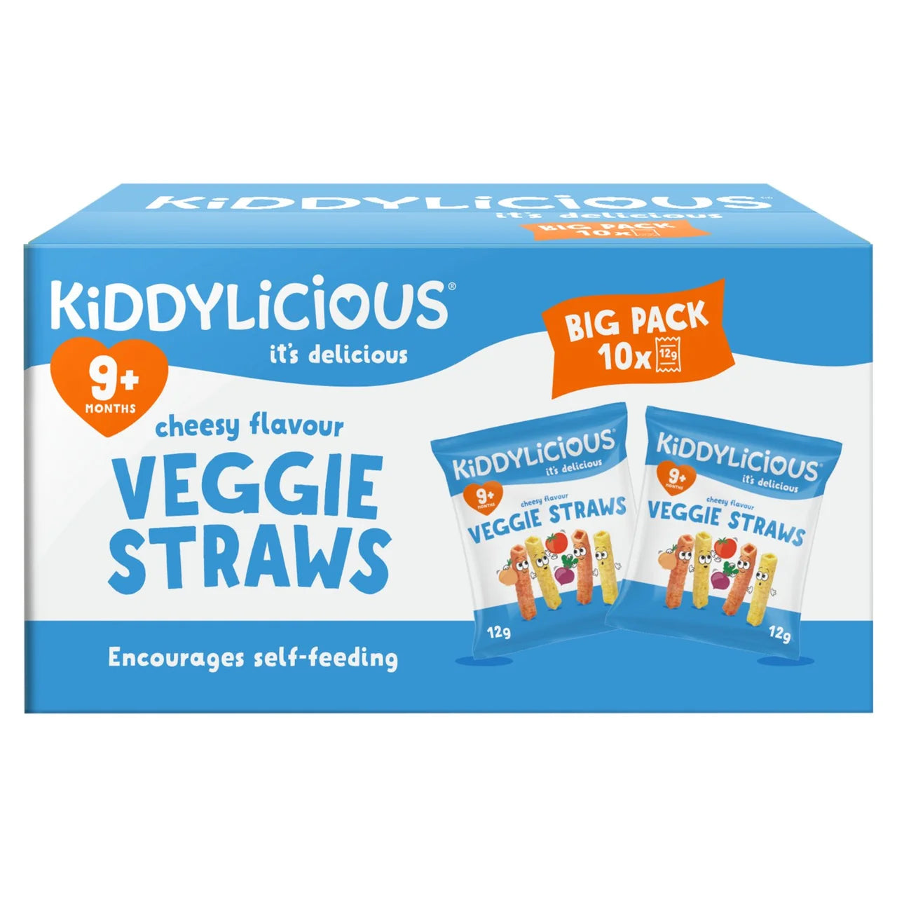Kiddylicious Cheesy Flavoured Veggie Straws Baby Snacks Big Pack 10 x 12g