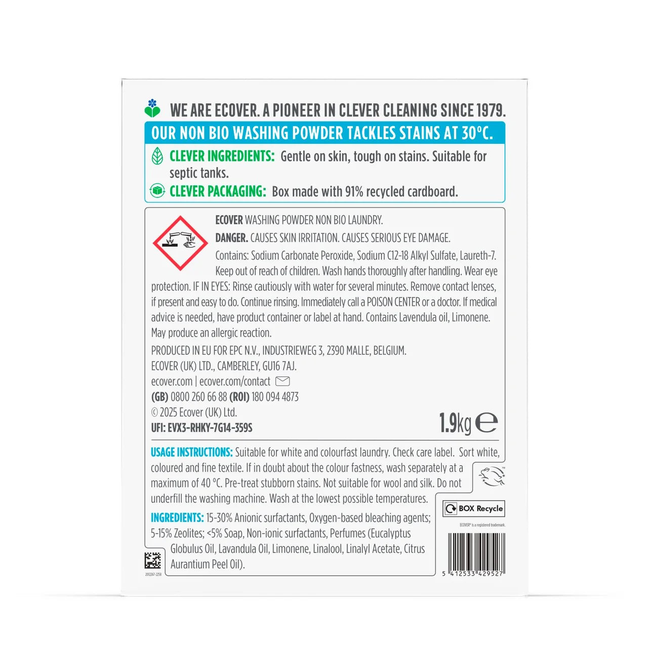 Ecover Concentrated Non Bio Laundry Powder 38 Washes 1900g