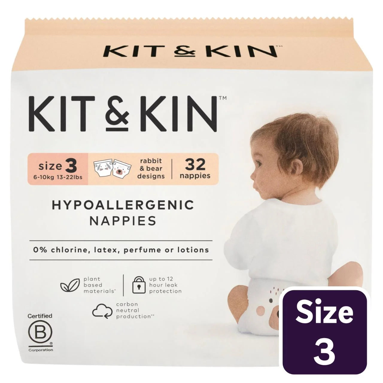 Kit & Kin Hypoallergenic Nappies Size 3 (6-10kg) 32 per pack