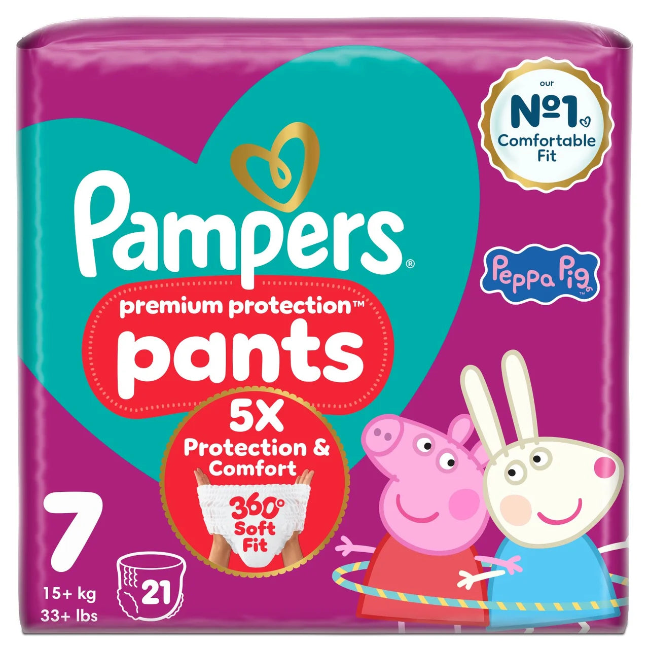 Pampers Premium Protection Nappy Pants, Size 7 Essential 21 per Pack