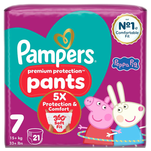 Pampers Premium Protection Nappy Pants, Size 7 Essential 21 per Pack
