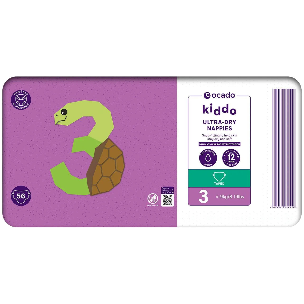 Ocado Kiddo Ultra-Dry Nappies Size 3 (4-9kg) 56 per pack