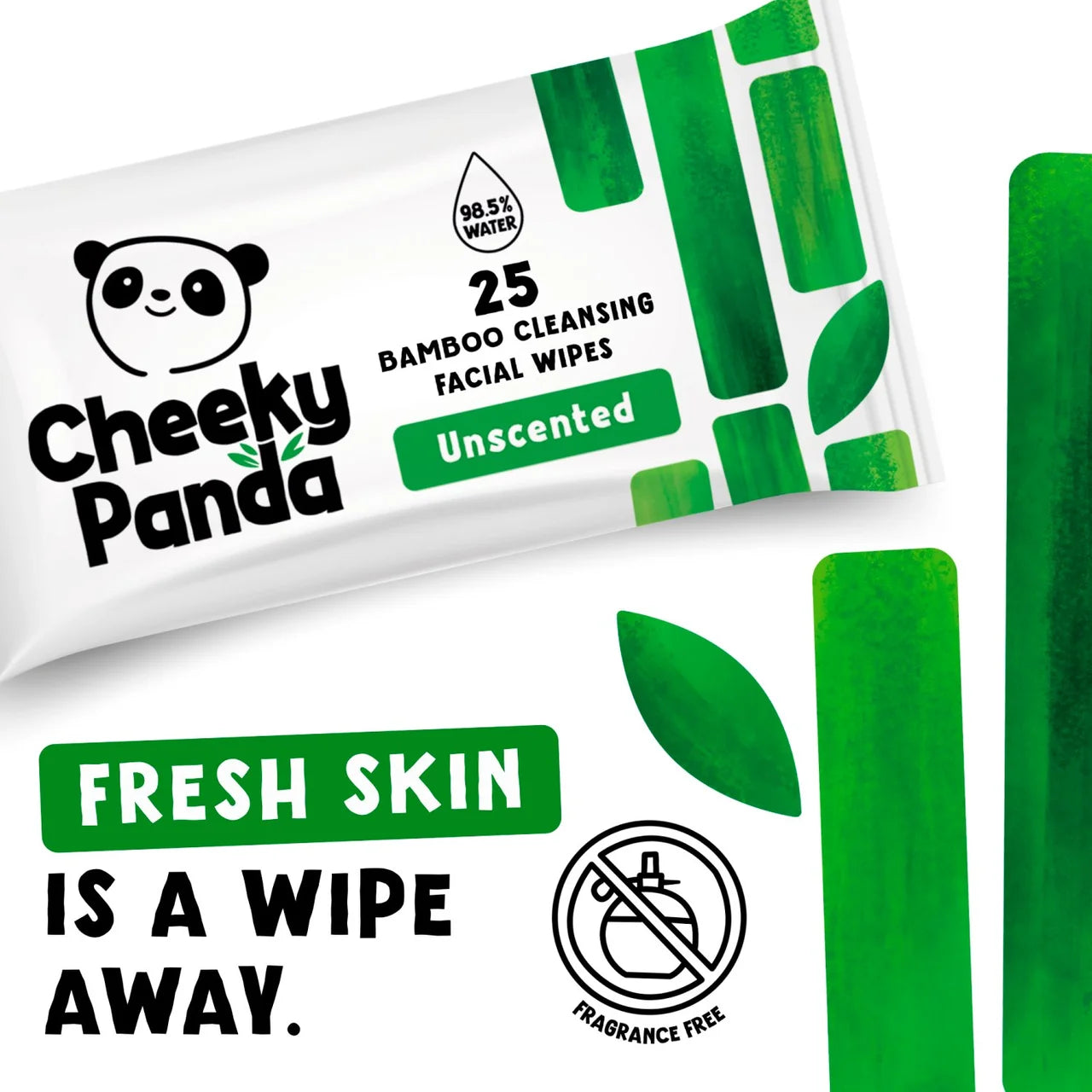 Cheeky Panda Bamboo Unscented Facial Cleansing Wipes 25 per pack