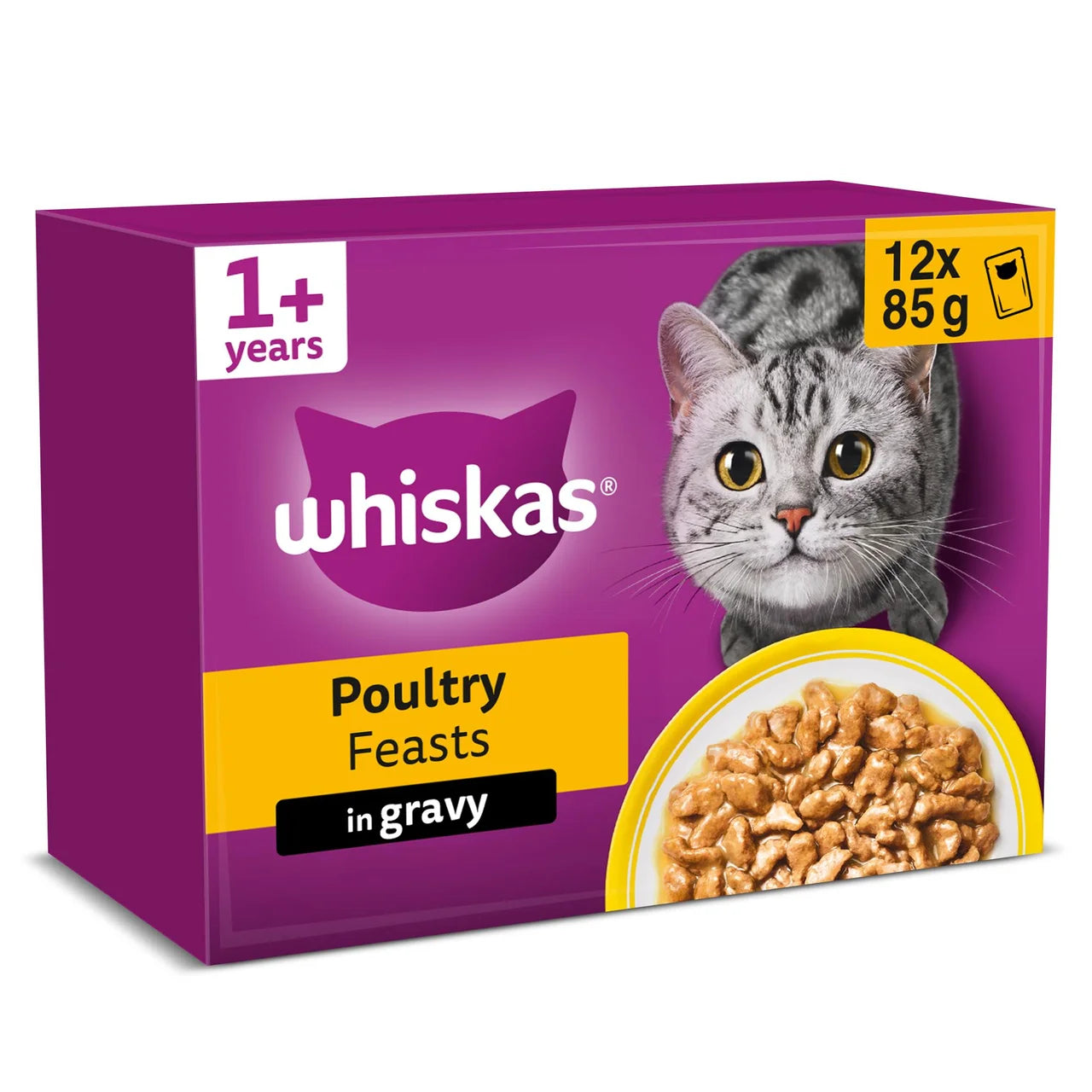 Whiskas 1+ Poultry Feasts Adult Wet Cat Food Pouches in Gravy 12 x 85g