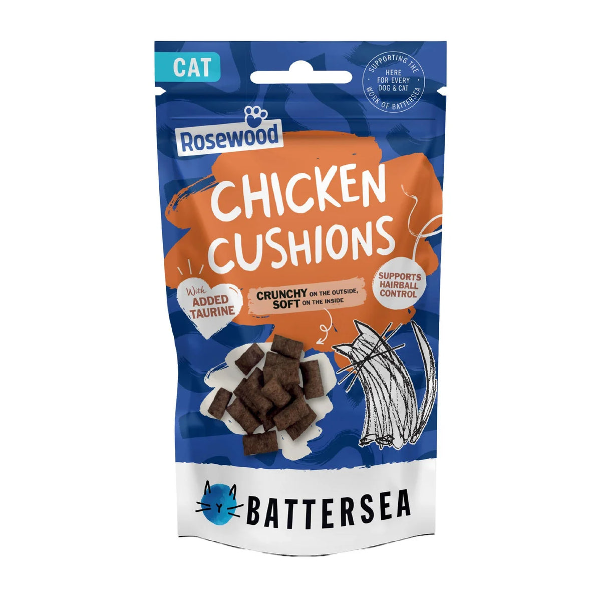Battersea Anti-Hairball Chicken Cushions 60g