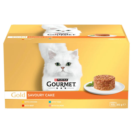 Gourmet Gold Savoury Cake with Beef, Chicken, Salmon, Tuna Wet Cat Food Can 48 x 85g
