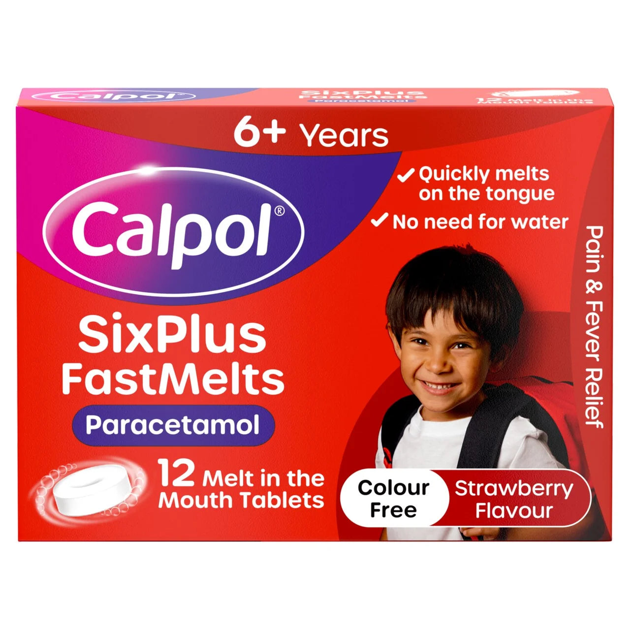 Calpol SixPlus Fastmelts Tablets Strawberry 6+ Years 12 per pack