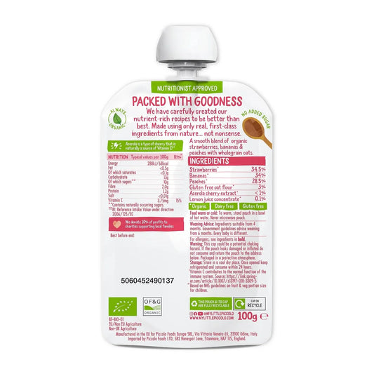 Piccolo Strawberry, Banana & Peach Organic Pouch, 4 mths+ 100g