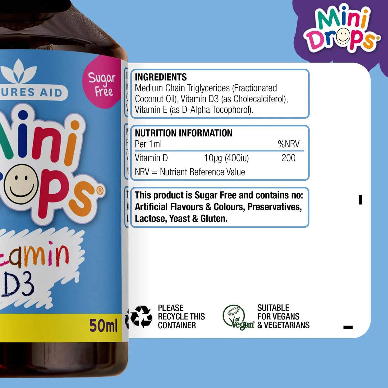 Natures Aid Infant's & Kid's Vitamin D3 Supplement Mini Drops Newborn-5yrs 50ml