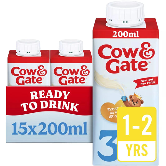 Cow & Gate 3 Toddler Milk Formula Liquid Ready to Feed 1-3 Years Multipack 15 x 200ml