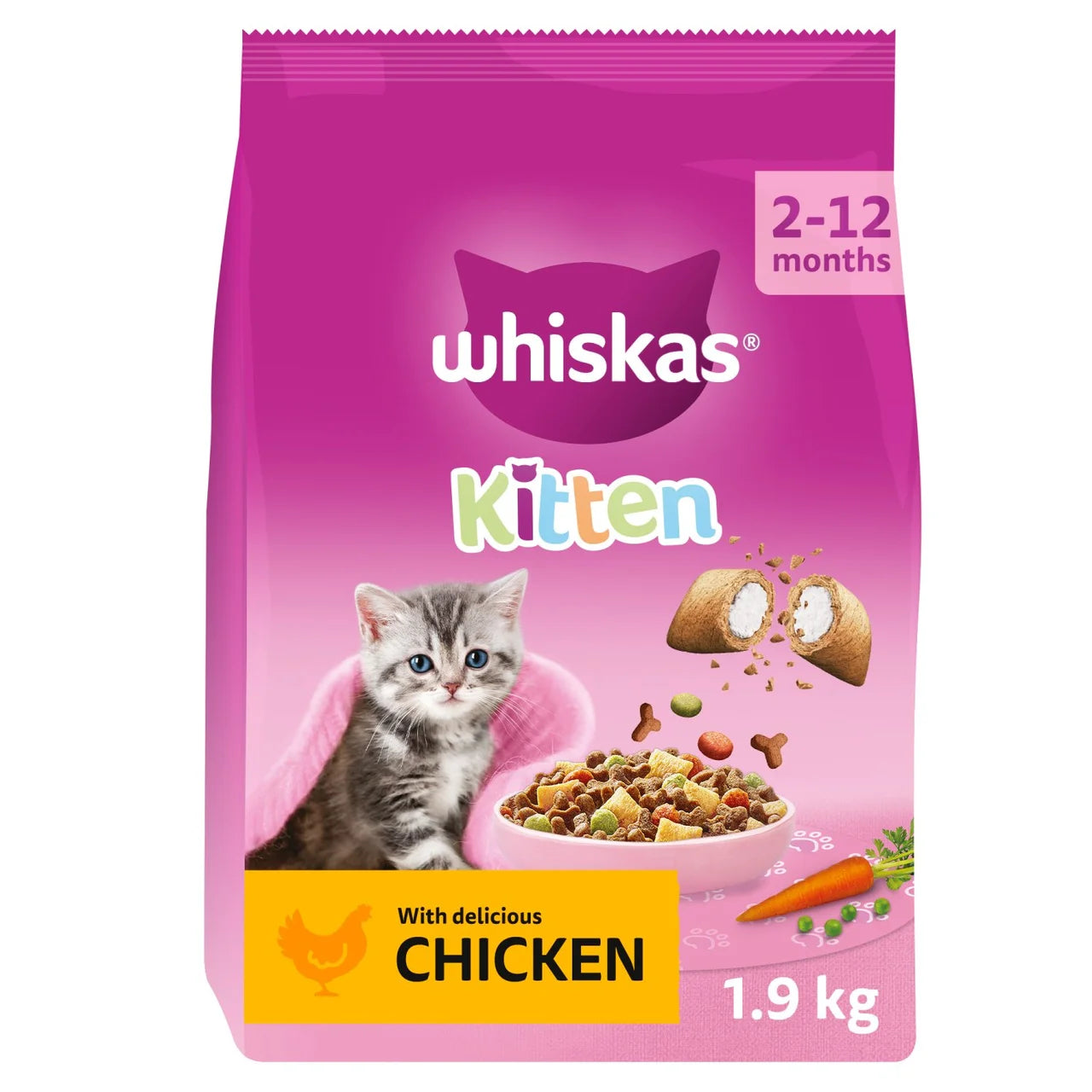 Whiskas 2-12mnths Kitten Dry Cat Food with Chicken 1.9kg