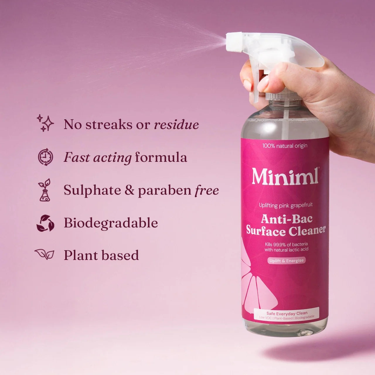 Miniml Pink Grapefruit Anti-Bac Surface Cleaner 750ml
