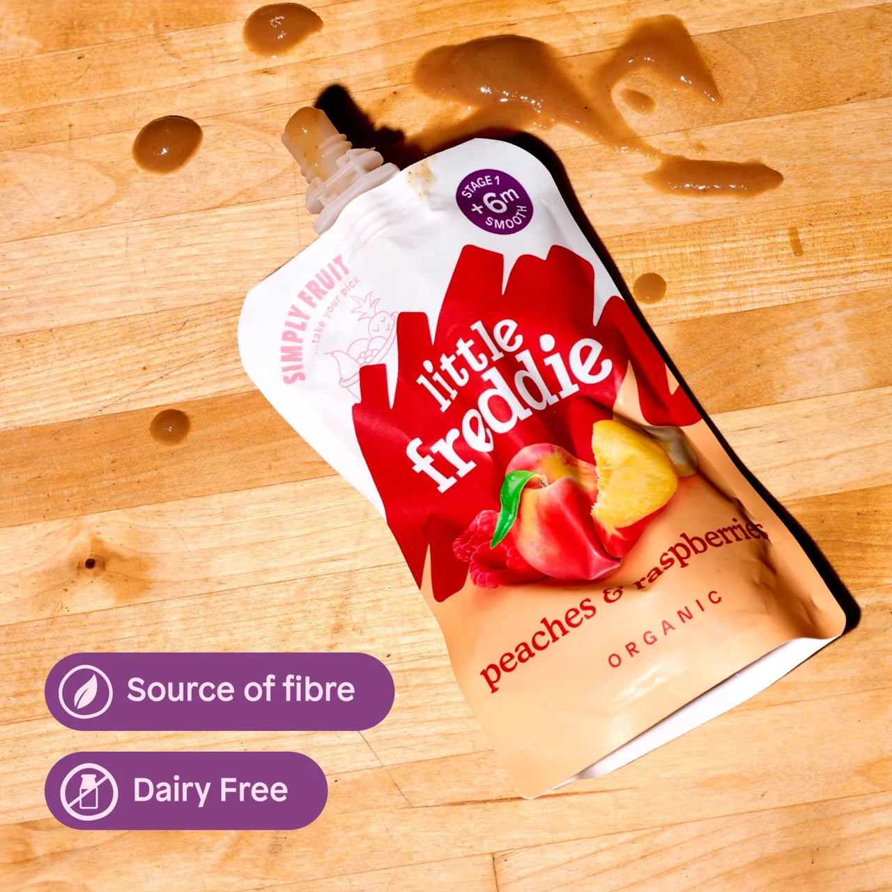 Little Freddie Peaches & Raspberries Baby Food Pouch 6+ Months 100g