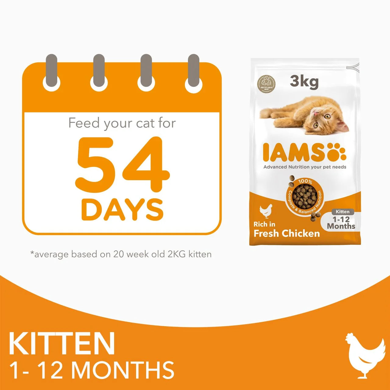 IAMS 1-12 Months Kitten Dry Cat Food Chicken 3kg
