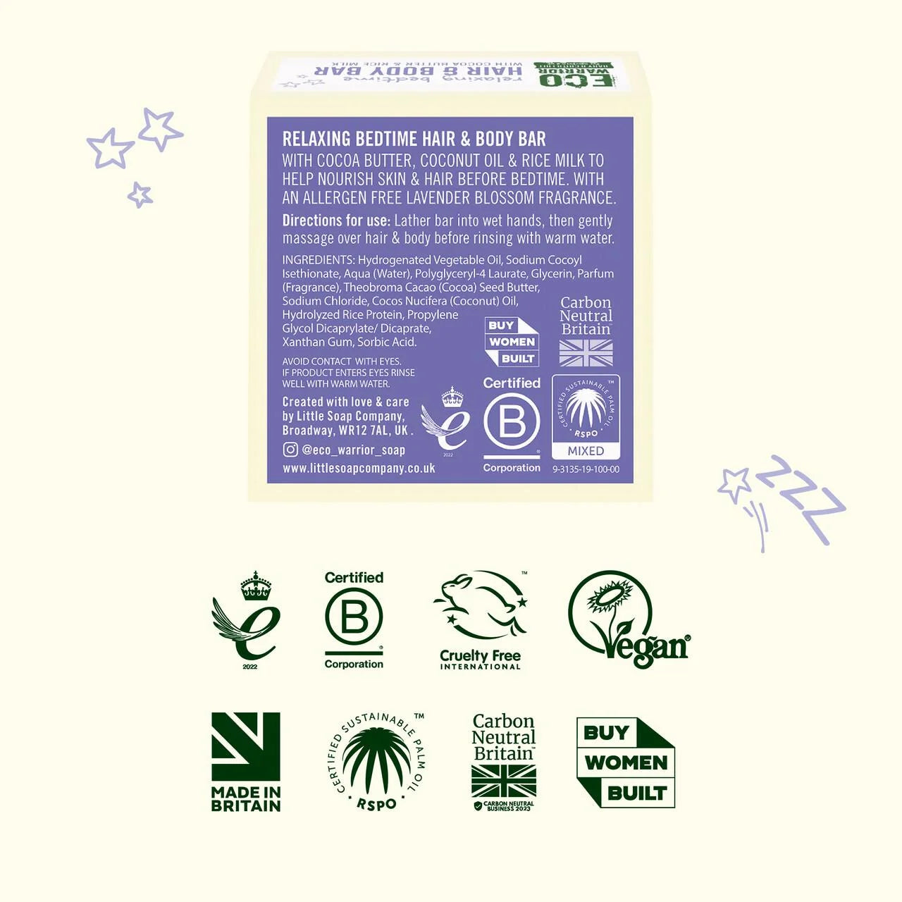 Eco Warrior Baby & Child Relaxing Bedtime Hair & Body Soap Bar 50g
