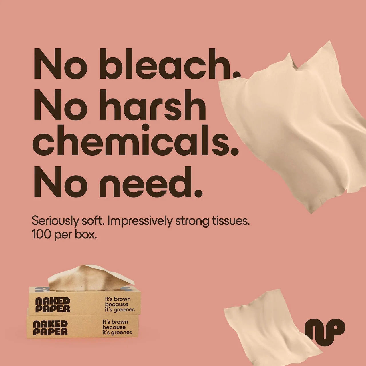 Naked Paper Unbleached Bamboo Facial Tissues 100 Sheets