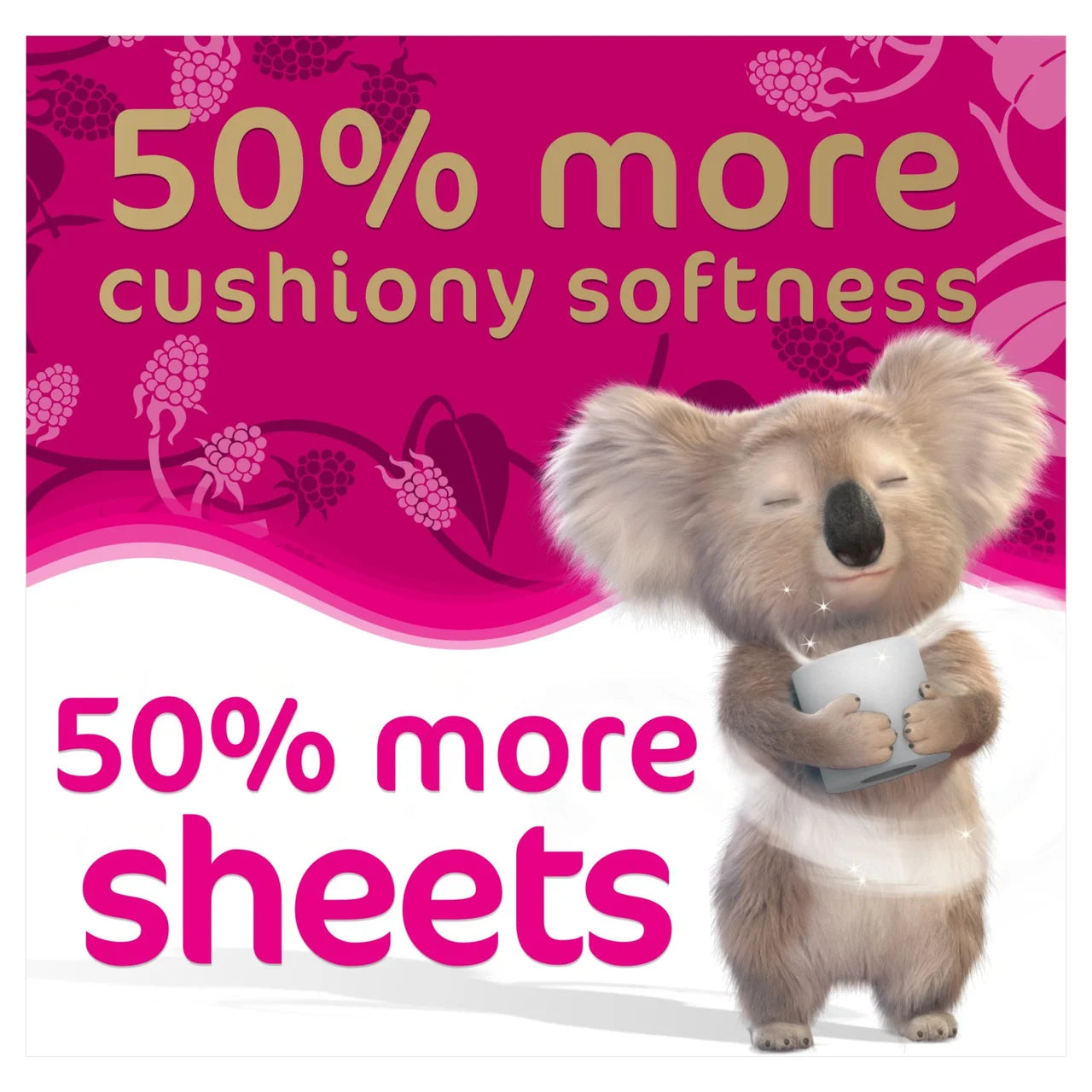 Cushelle Quilted Raspberry & Rhubarb Toilet Rolls, 50% More Sheets 6 per pack