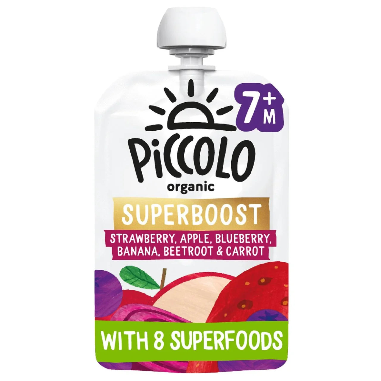 Piccolo Organic Superboost Strawberry, Blueberry, Beetroot, 8 Superfoods7+m 100g