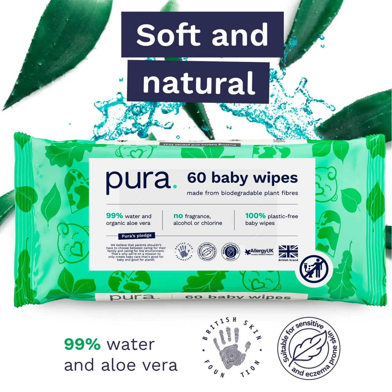 Pura Plastic Free Baby Wipes 3 x60pk