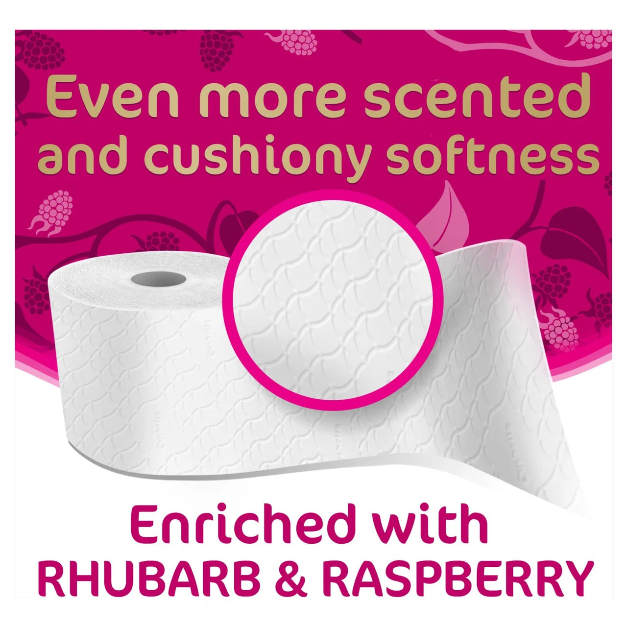 Cushelle Quilted Raspberry & Rhubarb Toilet Rolls, 50% More Sheets 6 per pack
