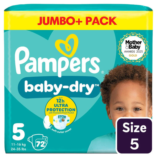 Pampers Baby-Dry Nappies, Size 5 (11-16kg) Jumbo+ 72 per Pack