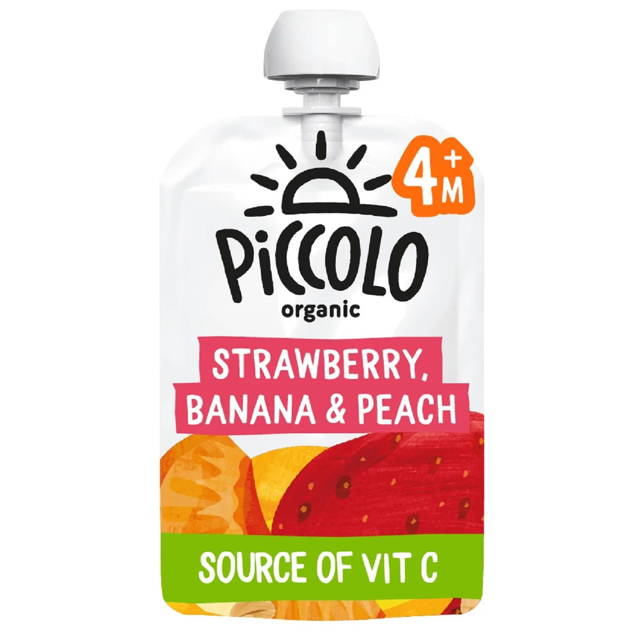 Piccolo Strawberry, Banana & Peach Organic Pouch, 4 mths+ 100g