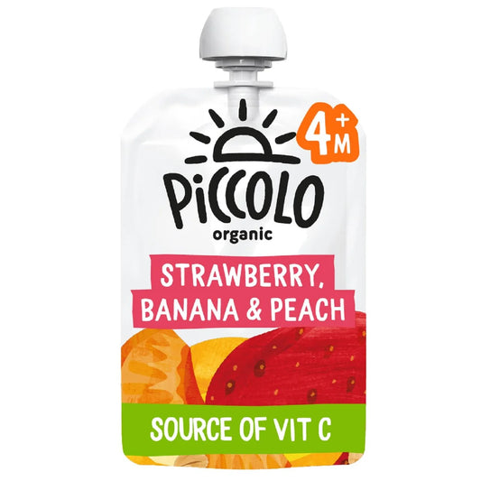 Piccolo Strawberry, Banana & Peach Organic Pouch, 4 mths+ 100g