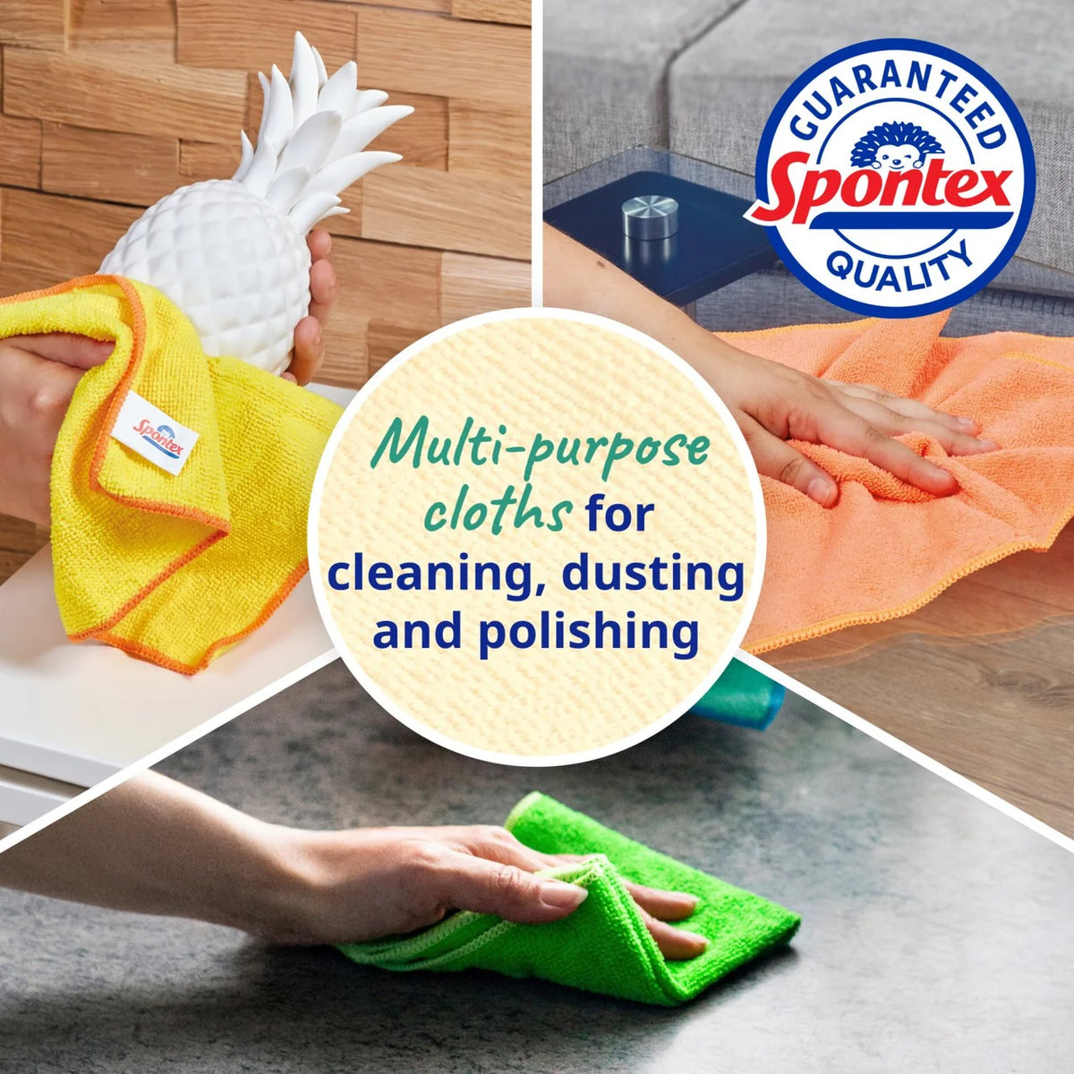 Spontex Microfibre Cloths All Purpose Kitchen and Bathroom Cleaner 4 per pack