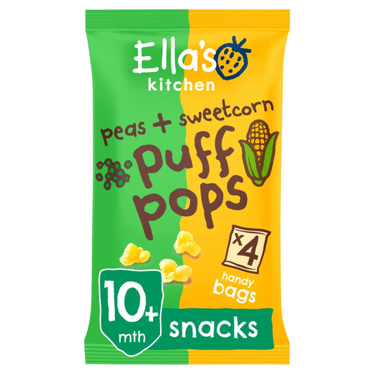 Ella's Kitchen Peas & Sweetcorn Puff Pops Multipack Baby Snack 10+ Months 4 x 9g