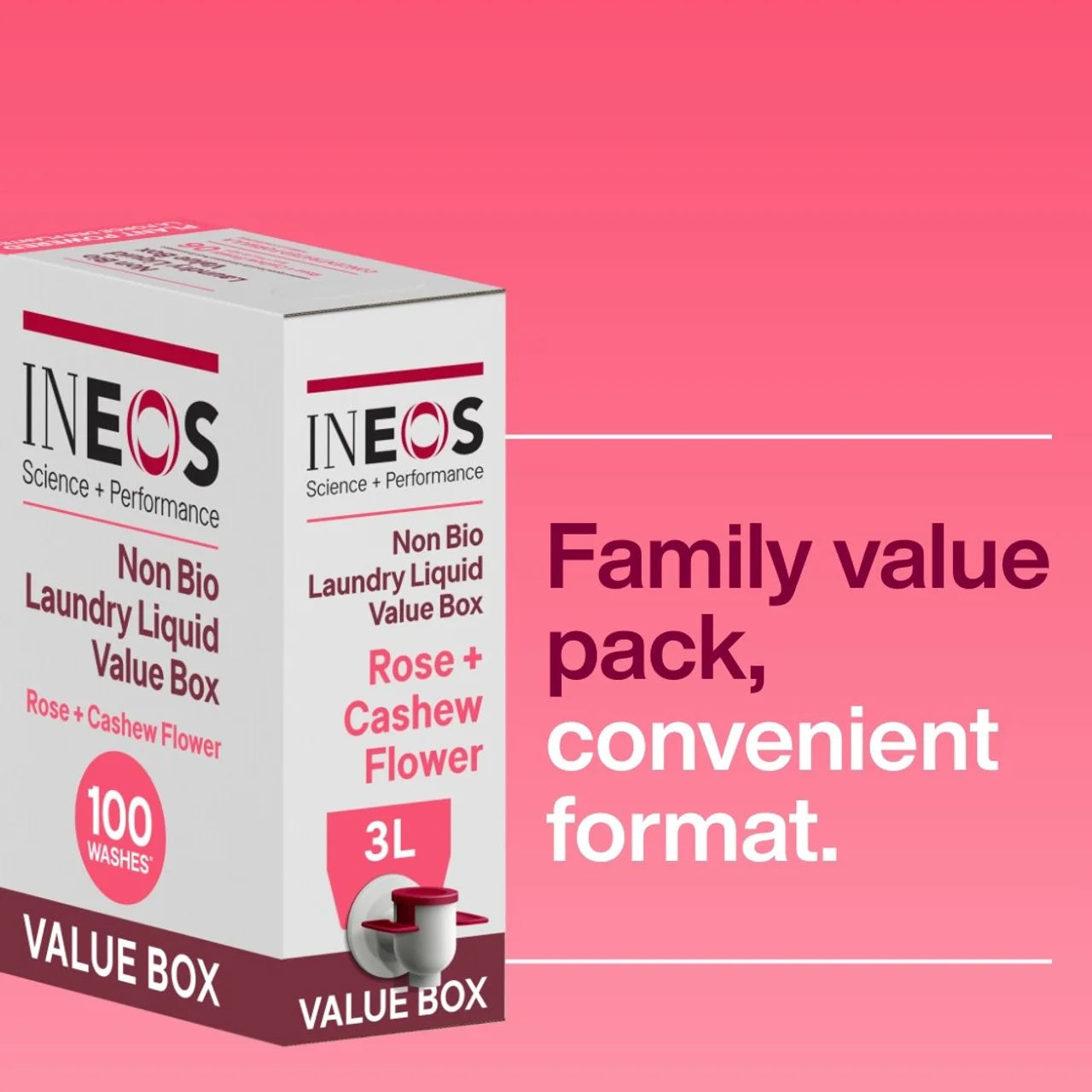 INEOS Non Bio Laundry Liquid XXL Value Box Rose + Cashew Flower 100 Washes 3L