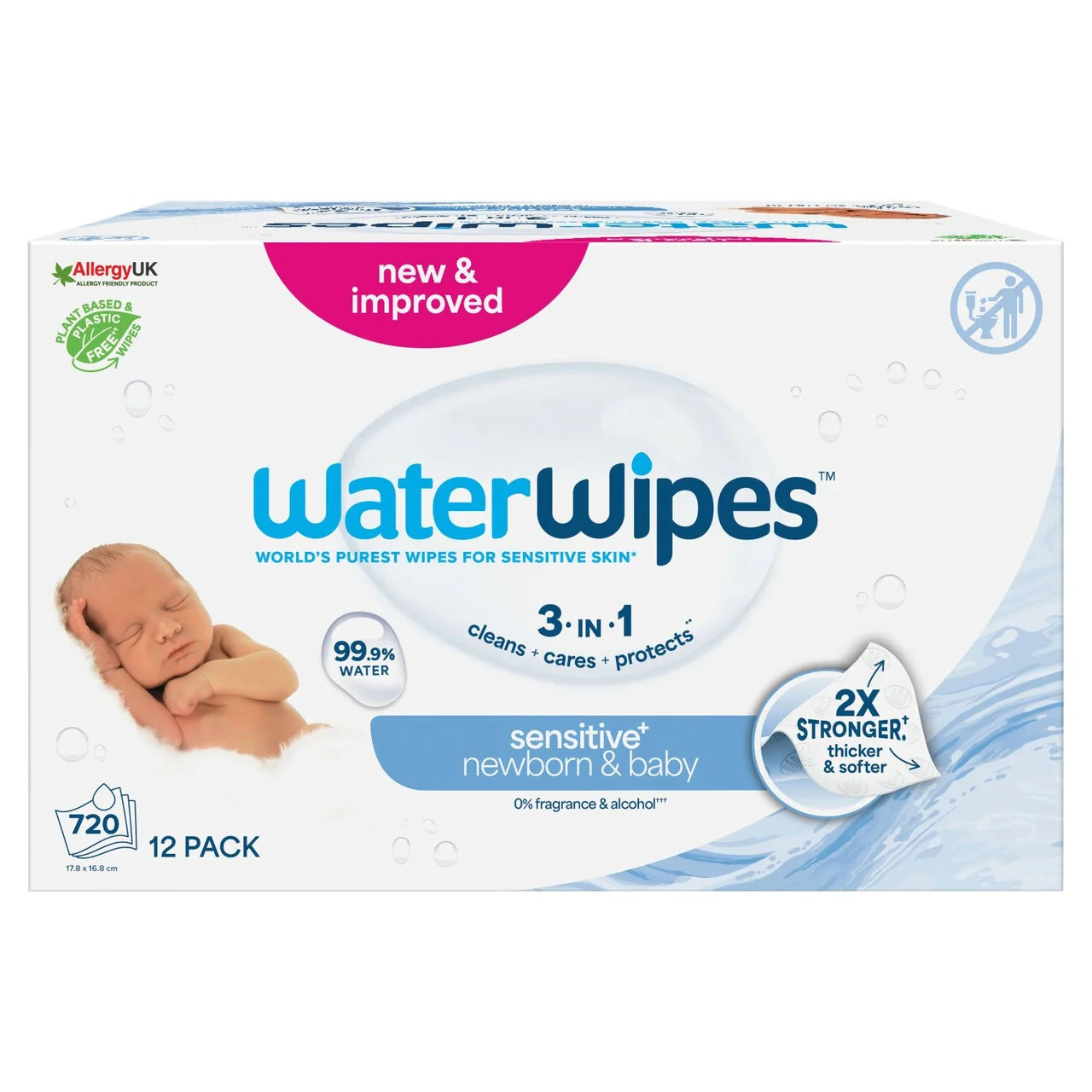 WaterWipes Baby Wipes Sensitive Newborn Plastic Free Wipes 12 x 60 per pack