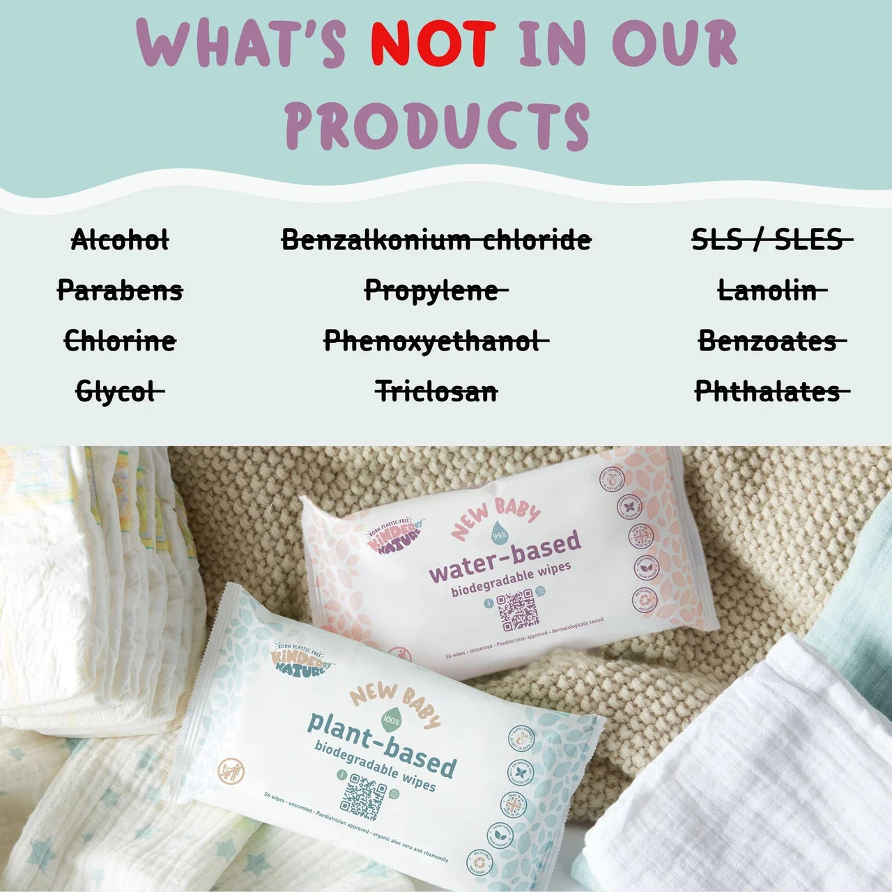 Kinder by Nature Plant-Based Wipes 8 x 56 per pack