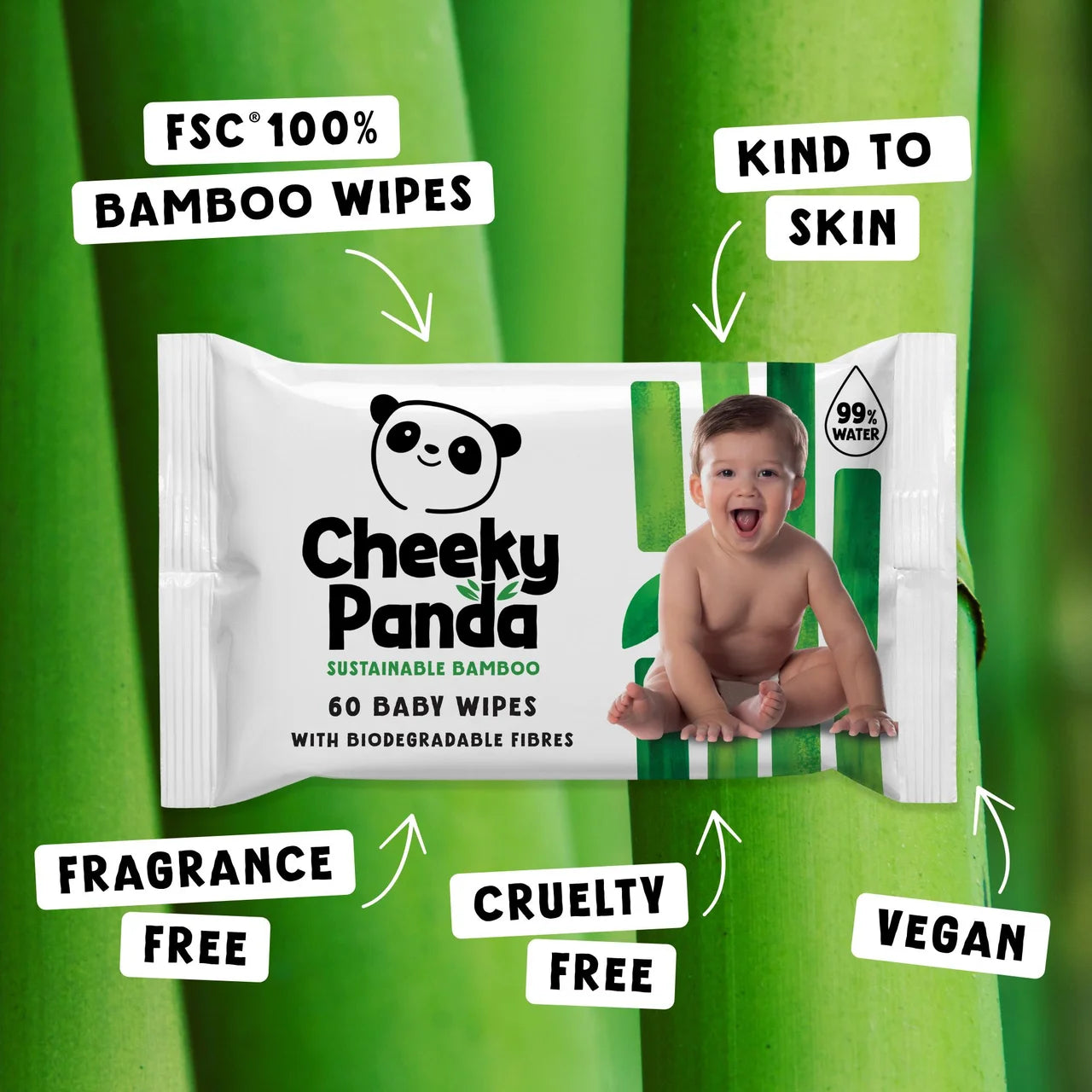 Cheeky Panda Bamboo Baby Wipes Multi Pack 12 x 60 per pack