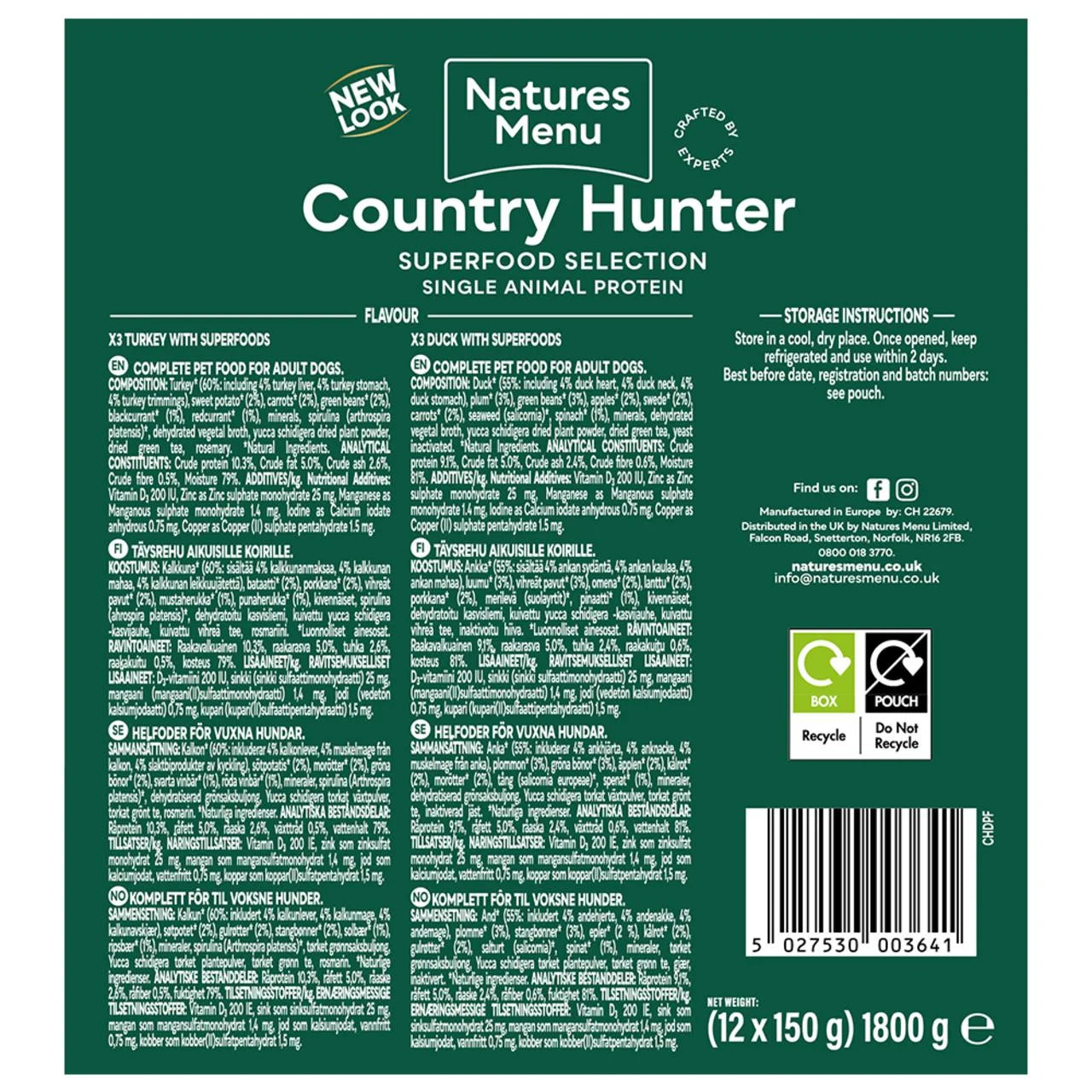 Natures Menu Country Hunter Superfood Selection Wet Dog Food Pouches 12x150g