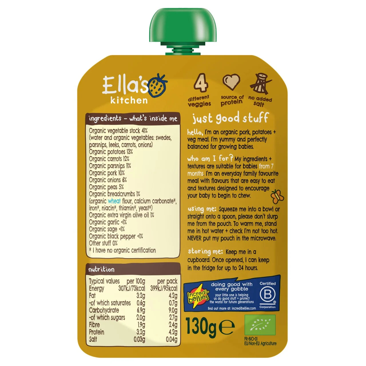 Ella's Kitchen Pork Bangers & Mash Baby Food Pouch 7+ Months 130g