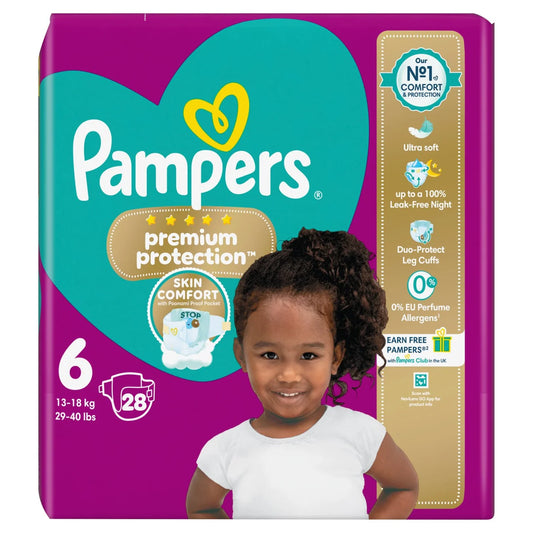 Pampers Premium Protection Size 6, 28 Nappies, Essential 28 per  Pack
