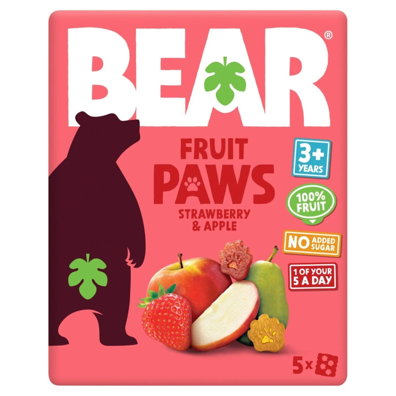 BEAR Strawberry & Apple Fruit Paws Kids Snack Multipack 5 x 20g