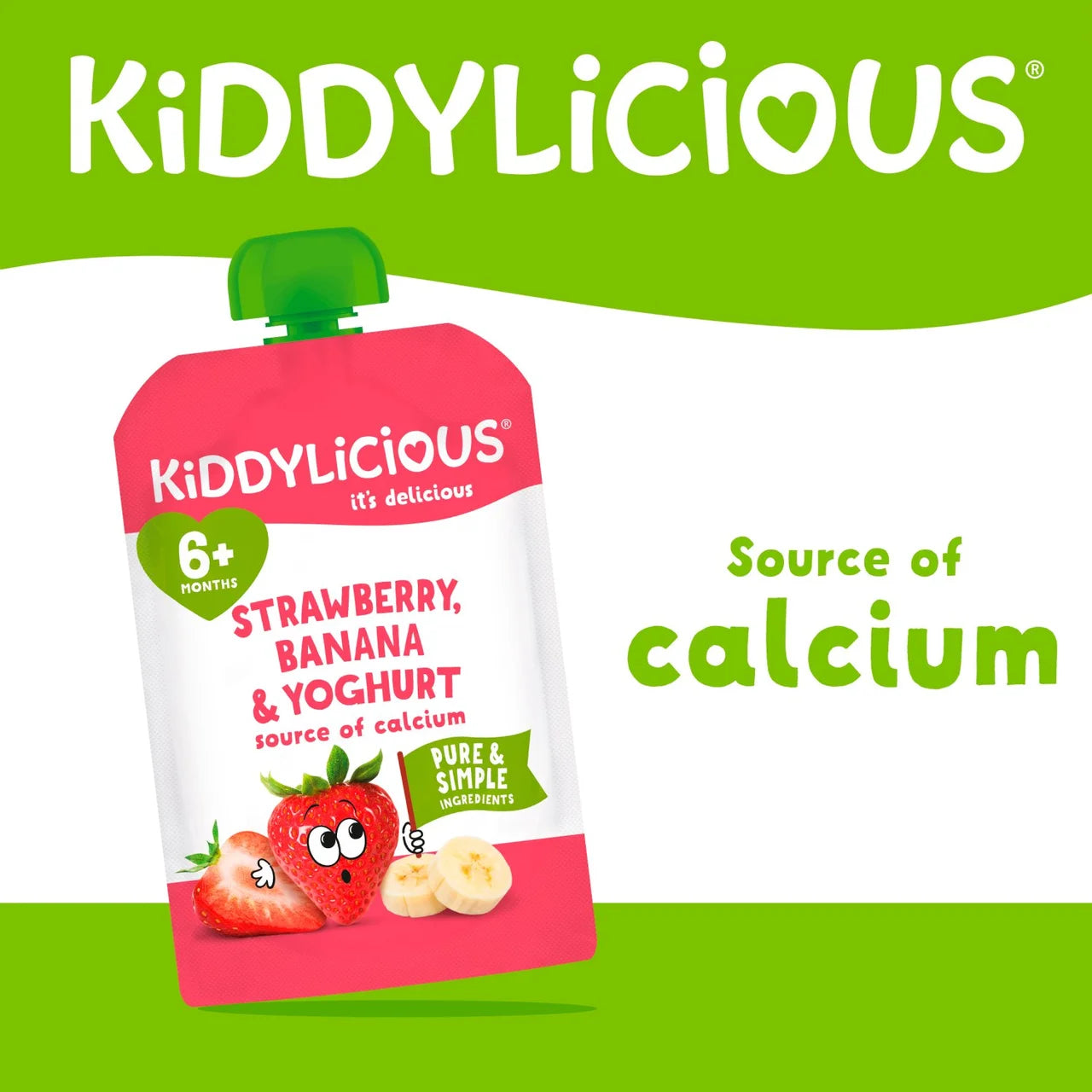 Kiddylicious Strawberry, Banana & Yoghurt Pouch Snack Baby Food multi 6m+ 4 x 100g
