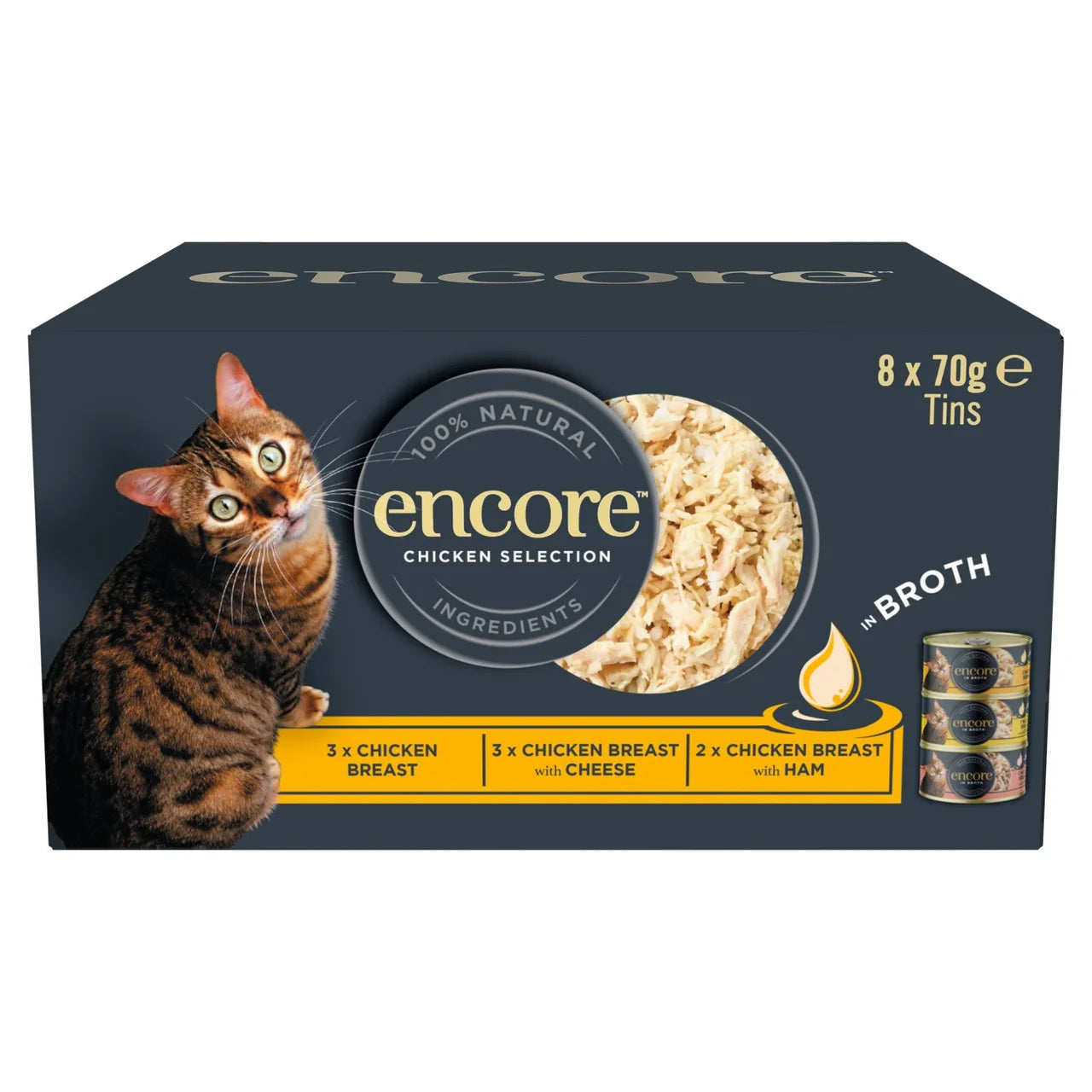 Encore Natural Wet Cat Food Multipack Chicken Selection Tins in Broth 8 x 70g