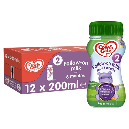 Cow & Gate 2 Follow On Baby Milk Formula Liquid Ready to Feed 6-12 Months , 12 x 200ml